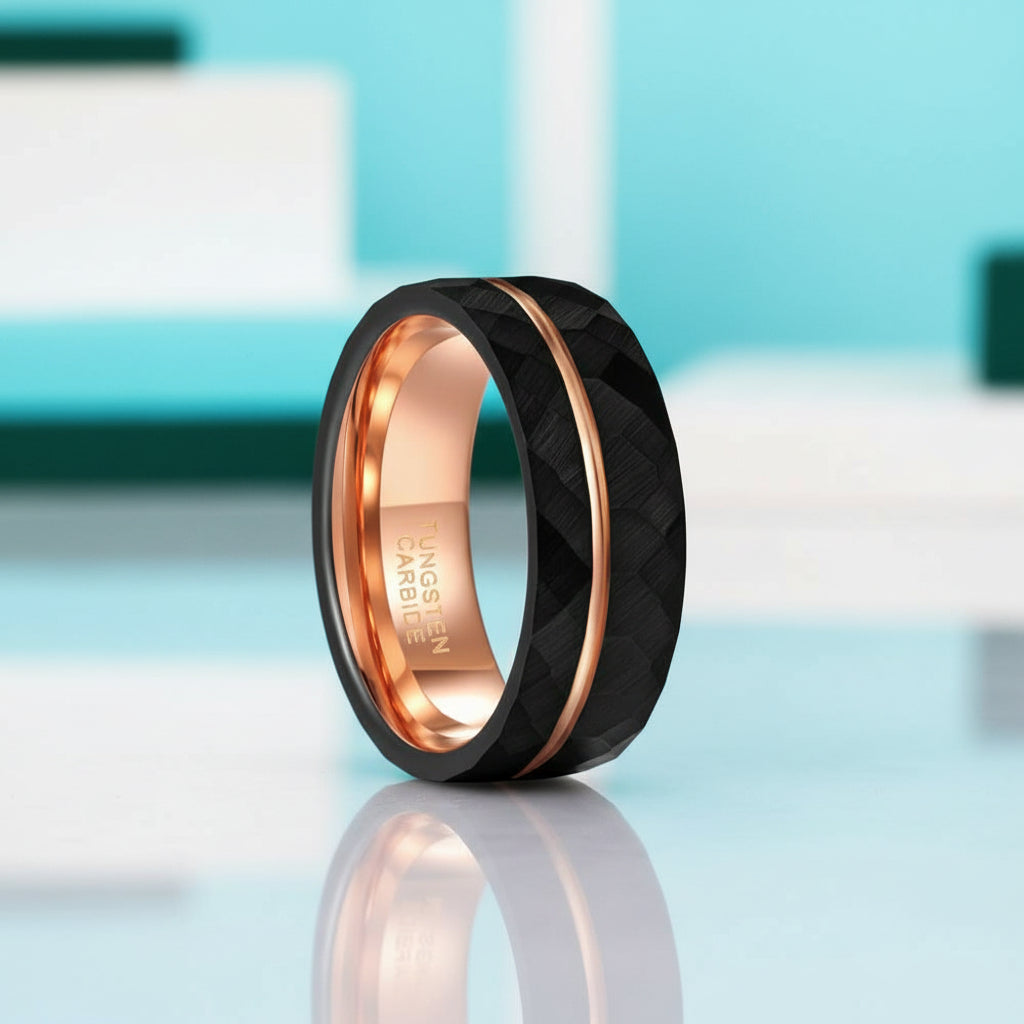 8mm Black Tungsten Wedding Band with Thin Line-Evani Jewelry
