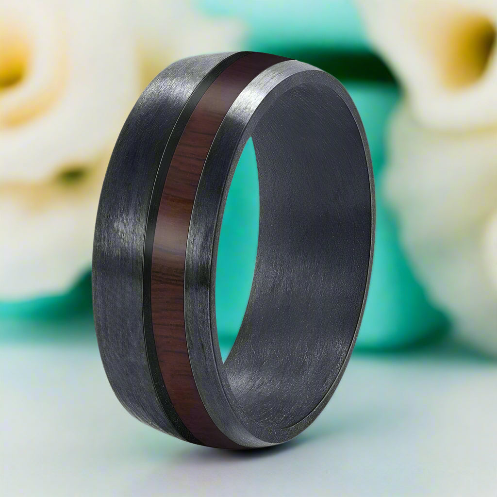 8mm Carbon Fiber Men's Band with Veneer Inlay-Evani Naomi Jewelry