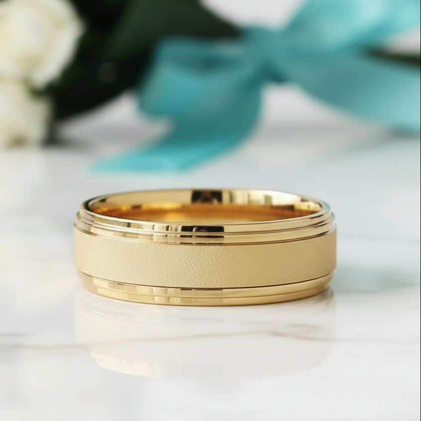 8mm Frosted Center Tungsten Men's Wedding Band with Ladder Edges-Evani Jewelry