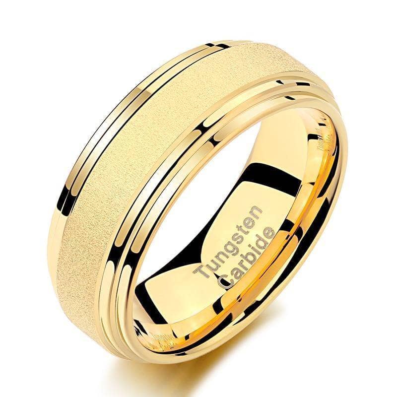 8mm Frosted Center Tungsten Men's Wedding Band with Ladder Edges-Evani Jewelry