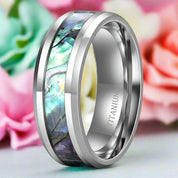 8mm Titanium Wedding Band with Abalone Shell Inlay-Evani Naomi Jewelry