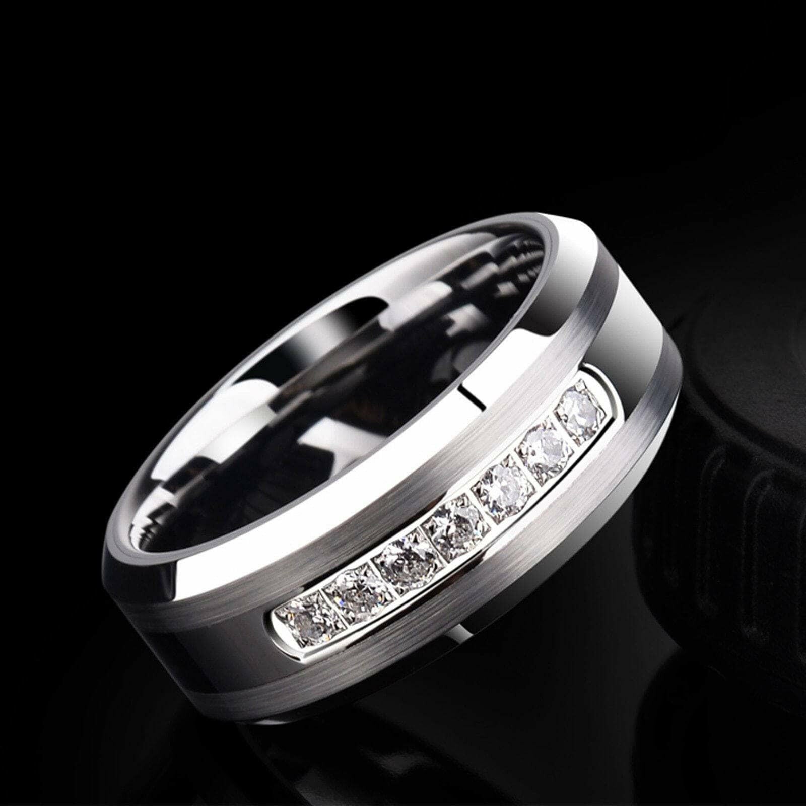 8mm Tungsten Carbide Men's Wedding Band with EVN Diamond Alternative-Evani Naomi Jewelry