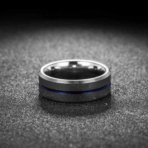 8mm Tungsten Carbide Men's Wedding Band with Thin Blue Line-Evani Naomi Jewelry