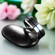 8mm Tungsten Carbide Men's Wedding Band with Thin Blue Line-Evani Naomi Jewelry