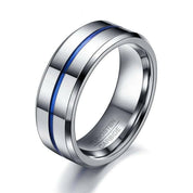 8mm Tungsten Carbide Men's Wedding Band with Thin Blue Line-Evani Naomi Jewelry