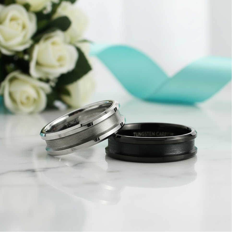 8mm Tungsten Men's Wedding Band with Blank Inlay-Evani Jewelry