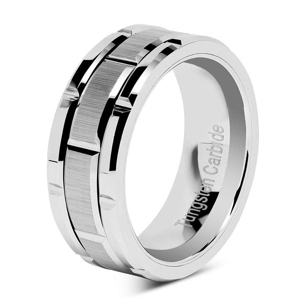 8mm Tungsten Men's Wedding Band with Brick Pattern-Evani Jewelry