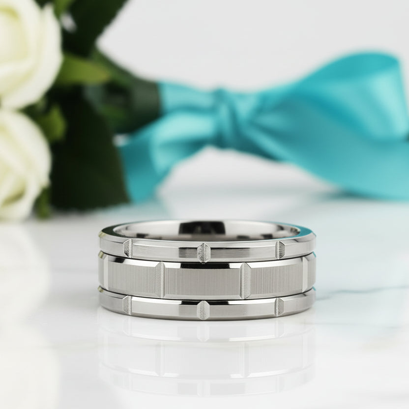 8mm Tungsten Men's Wedding Band with Brick Pattern-Evani Jewelry