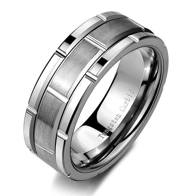 8mm Tungsten Men's Wedding Band with Brick Pattern-Evani Naomi Jewelry