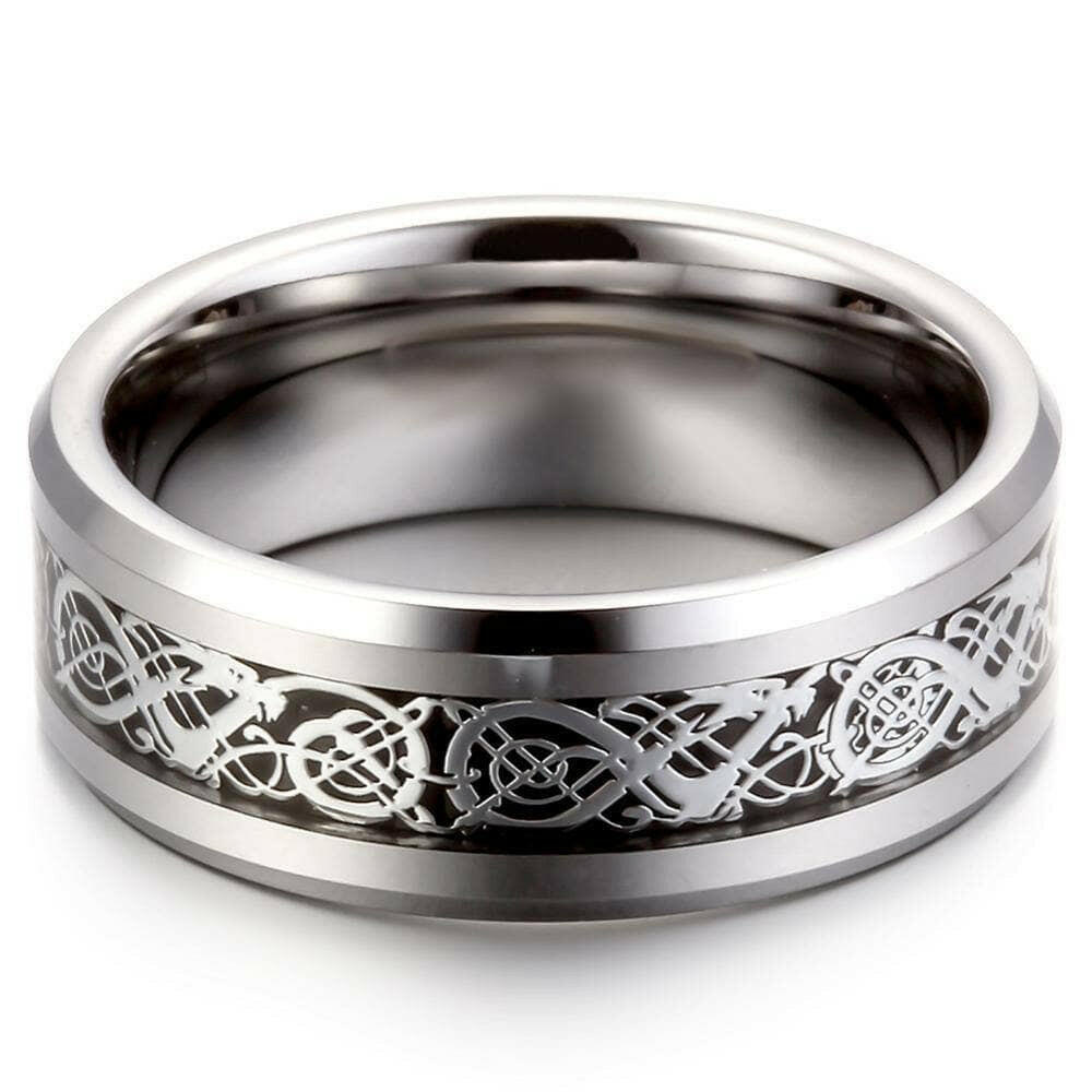 8mm Tungsten Men's Wedding Band with Celtic Dragon Inlay-Evani Naomi Jewelry
