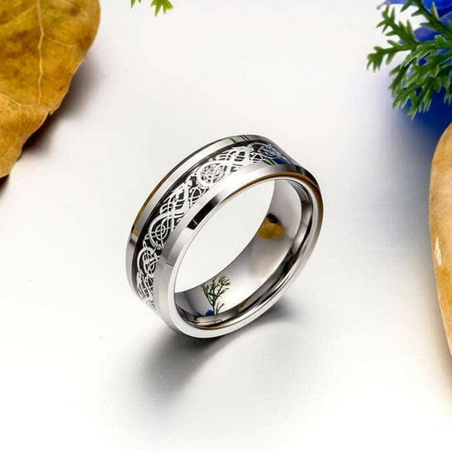8mm Tungsten Men's Wedding Band with Celtic Dragon Inlay-Evani Naomi Jewelry