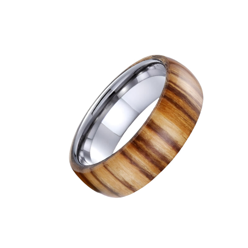 8mm Tungsten Men's Wedding Band with Wood Inlay-Evani Naomi Jewelry