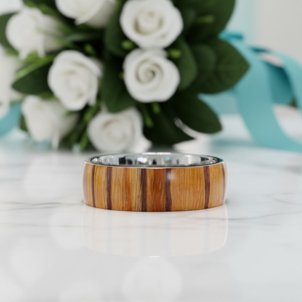 8mm Tungsten Men's Wedding Band with Wood Inlay-Evani Jewelry