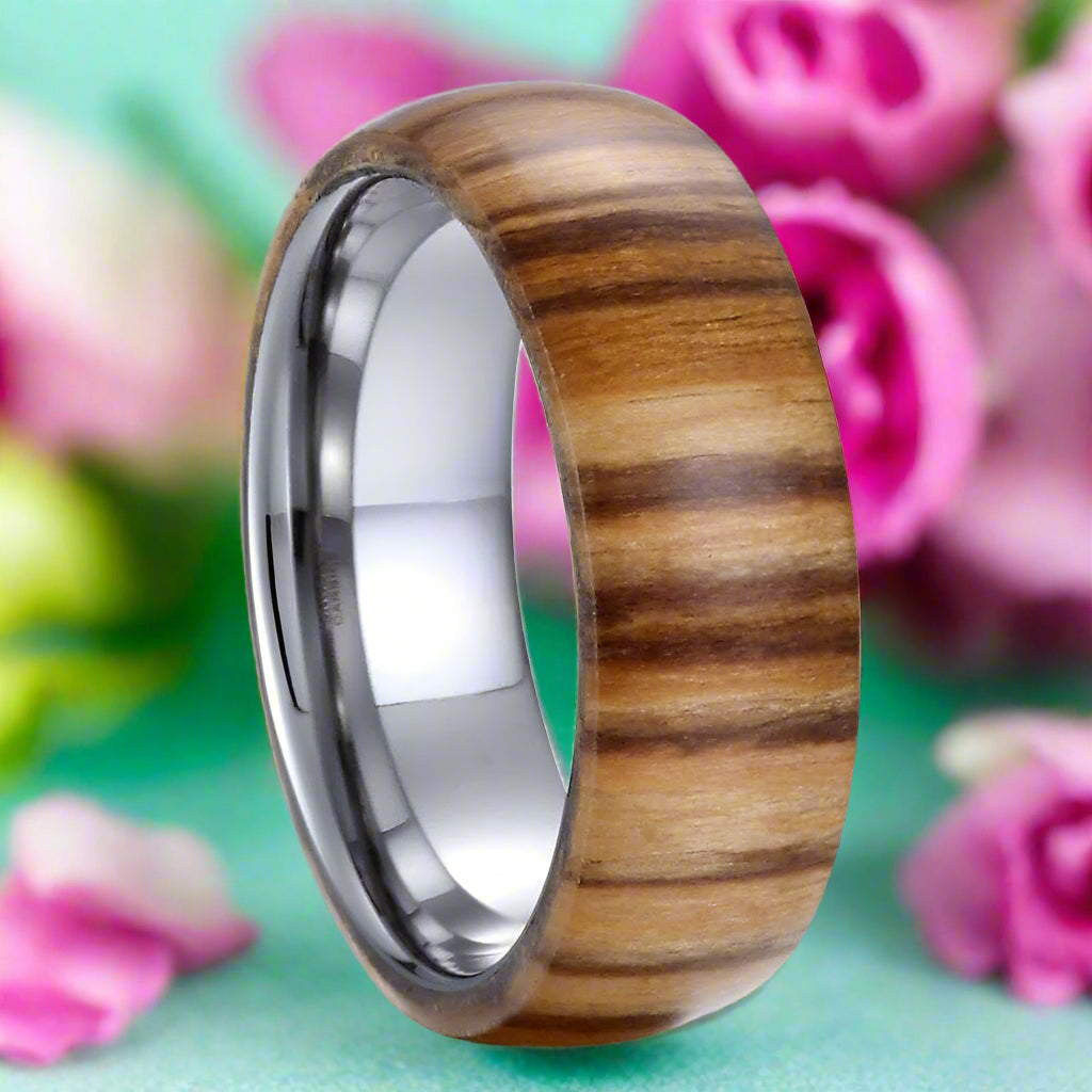 8mm Tungsten Men's Wedding Band with Wood Inlay-Evani Naomi Jewelry