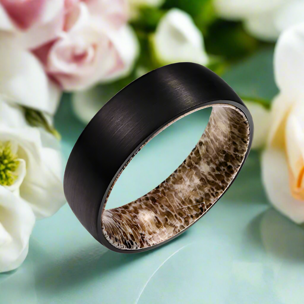8mm Tungsten Wedding Band with Shell & Antler Inner Shank-Evani Naomi Jewelry