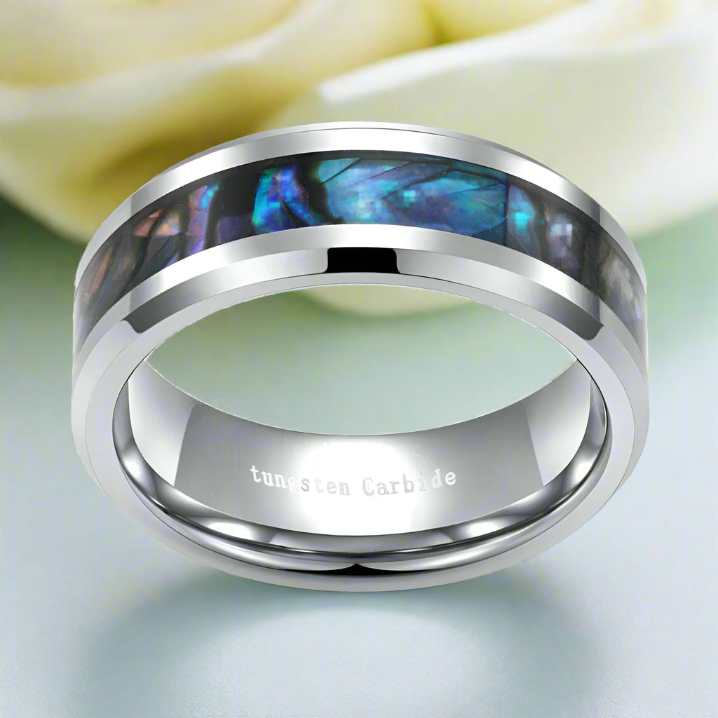 Abalone Shell Inlay 8mm Tungsten Wedding Band-Evani Naomi Jewelry
