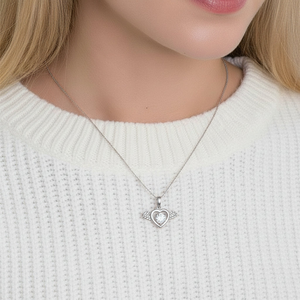 Angel's Wings Dancing Diamond Heart Necklace-Evani Jewelry