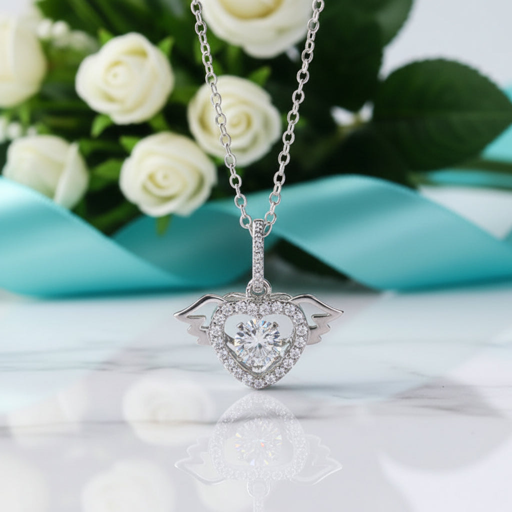 Angel's Wings Dancing Diamond Heart Necklace-Evani Jewelry