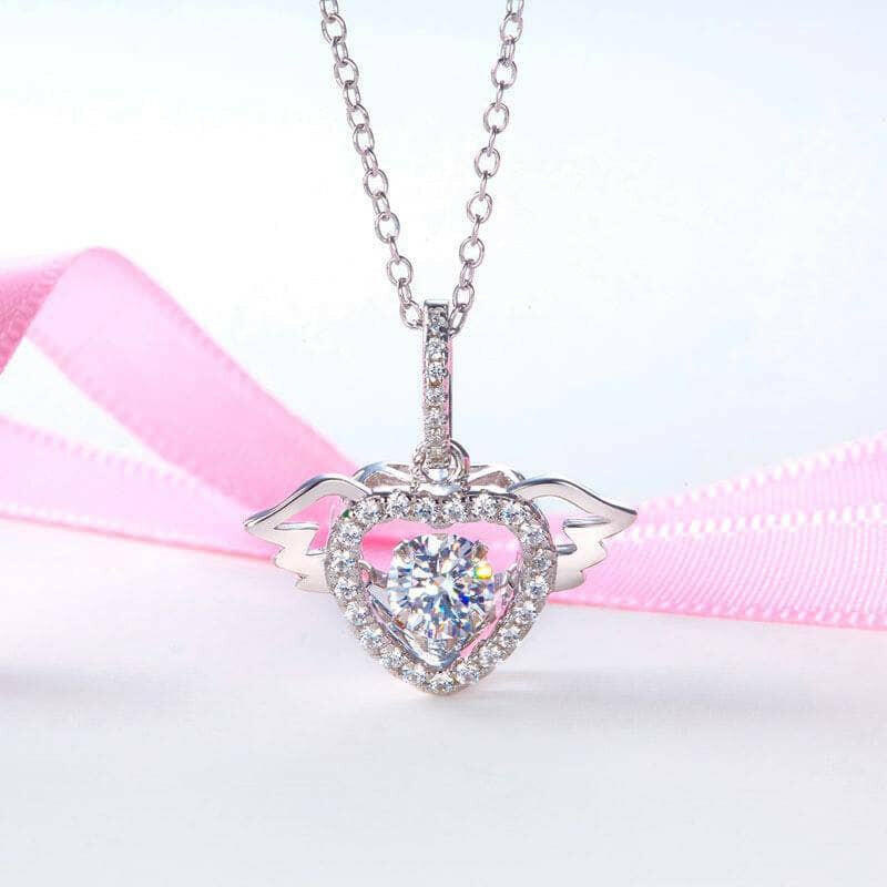 Angel's Wings Dancing Diamond Heart Necklace-Evani Naomi Jewelry