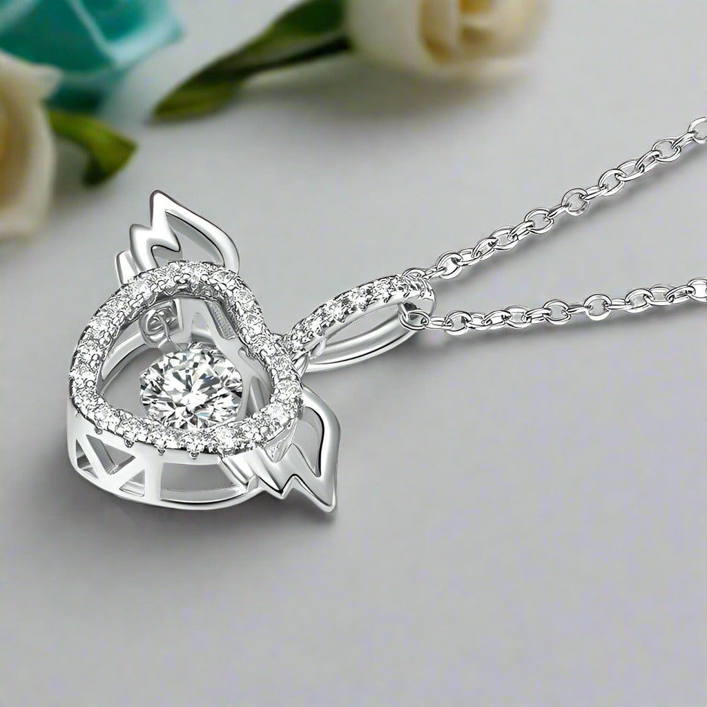 Angel's Wings Dancing Diamond Heart Necklace-Evani Naomi Jewelry