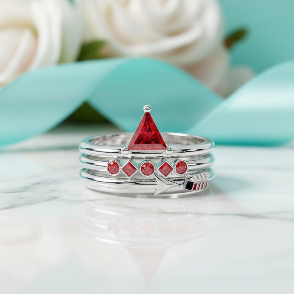 Ruby Birthstone Wedding Ring Set in 14k Yellow Gold