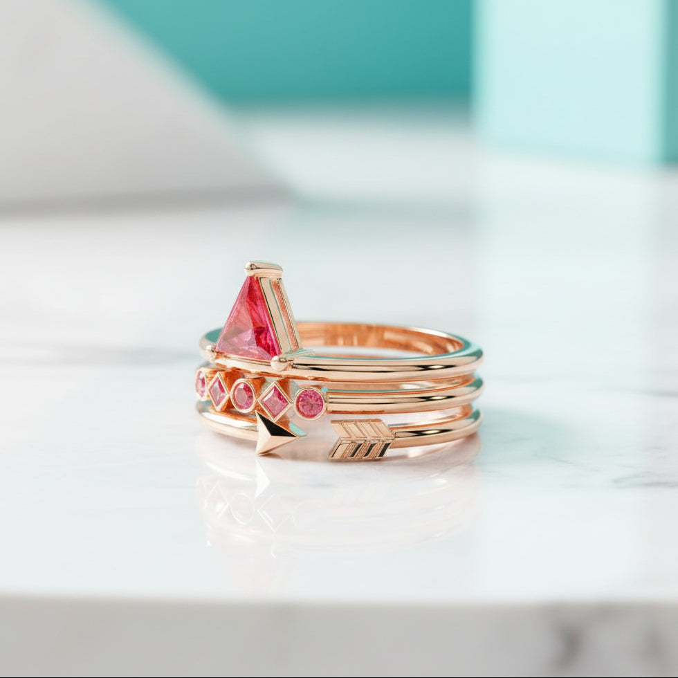 Archers and Rangers Ring Set- Video Game Inspired Rings in 14k Yellow Gold-Evani Naomi Jewelry