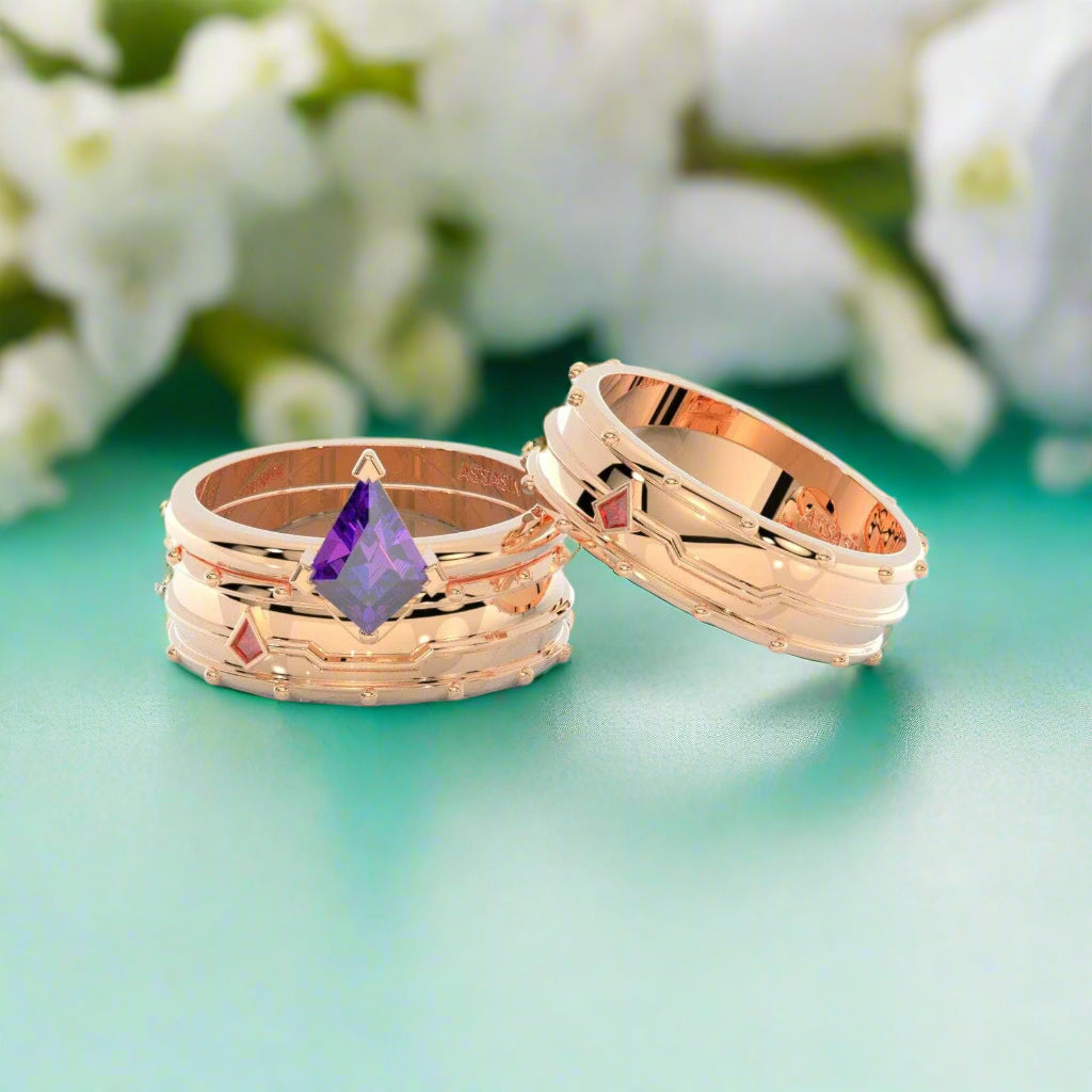Assasin's Promise Ring Set (Women)- Video Game Inspired Rings in14k Yellow Gold-Evani Naomi Jewelry