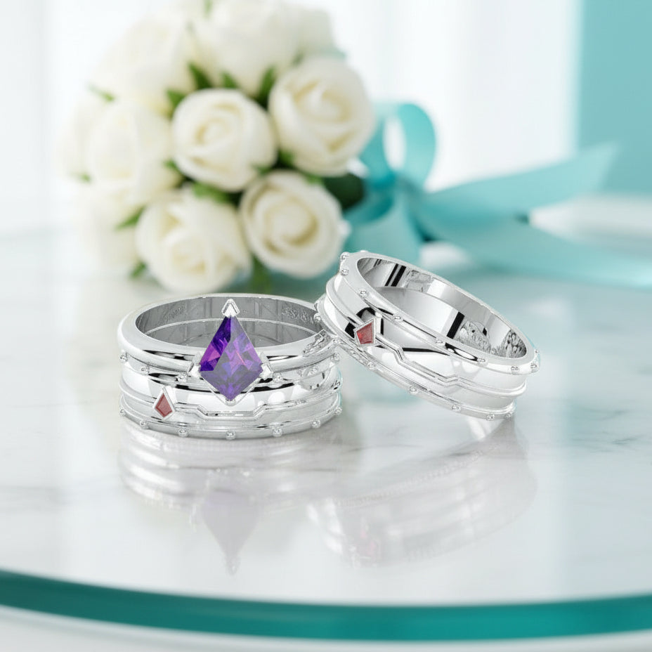Amethyst Promise Ring Set (Women) in 14k Rose Gold-Evani Jewelry