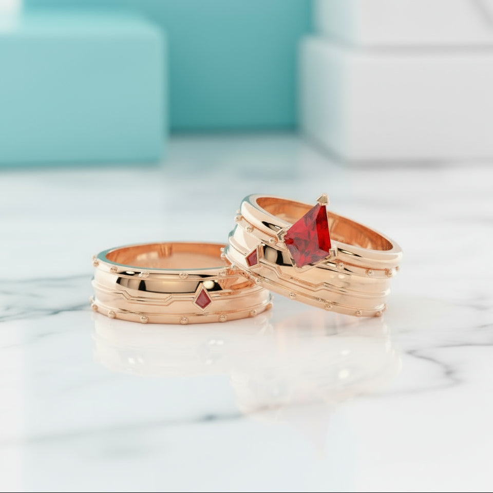 Assasin's Promise Ring Set (Women)- Video Game Inspired Rings in14k Yellow Gold-Evani Naomi Jewelry