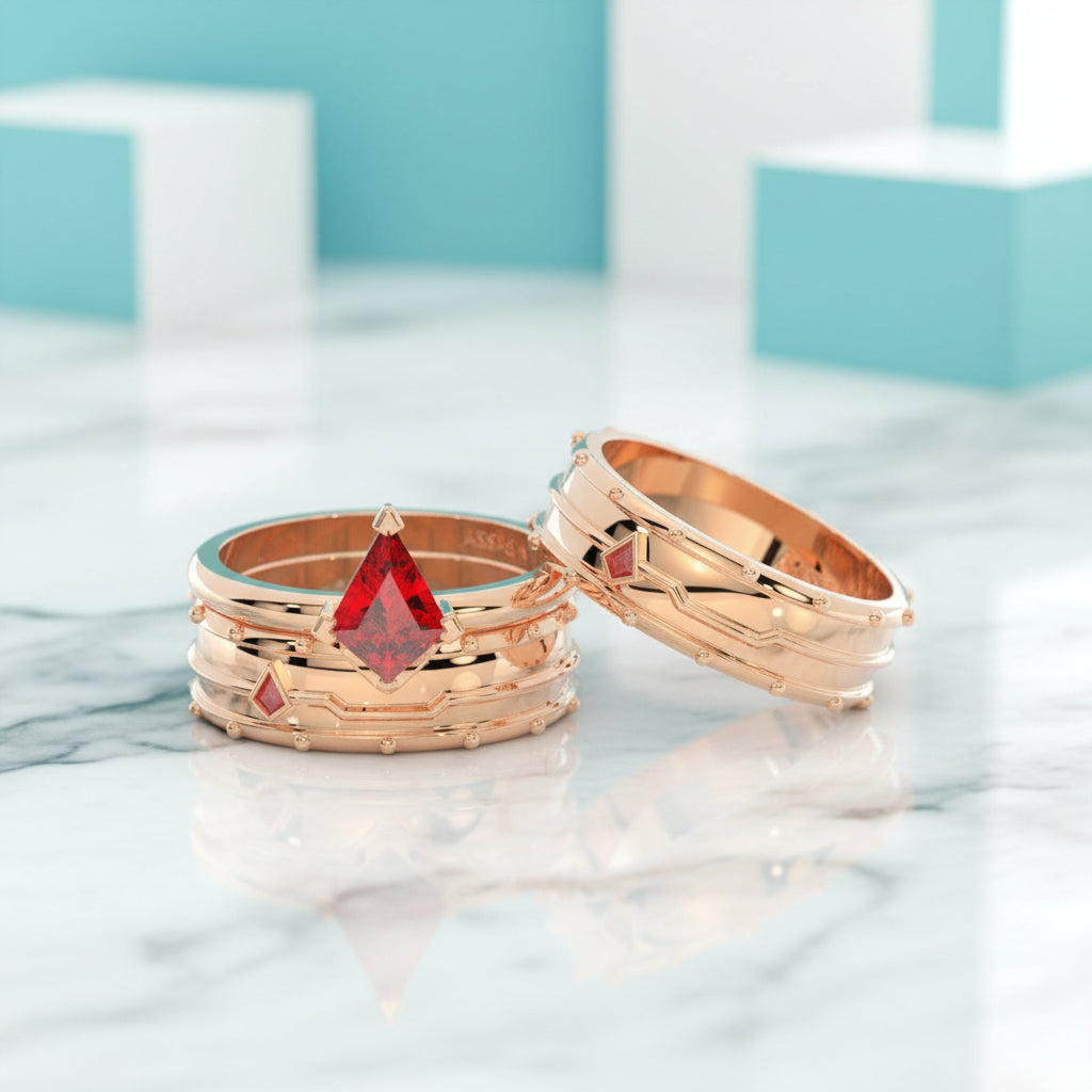 Unisex Ruby Birthstone Ring in 14k Yellow Gold-Evani Jewelry