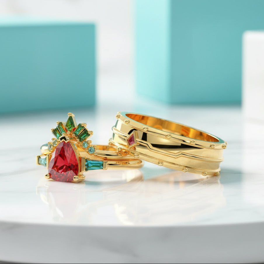 Engagement Ring in 14k Yellow Gold with Ruby Stone-Evani Jewelry