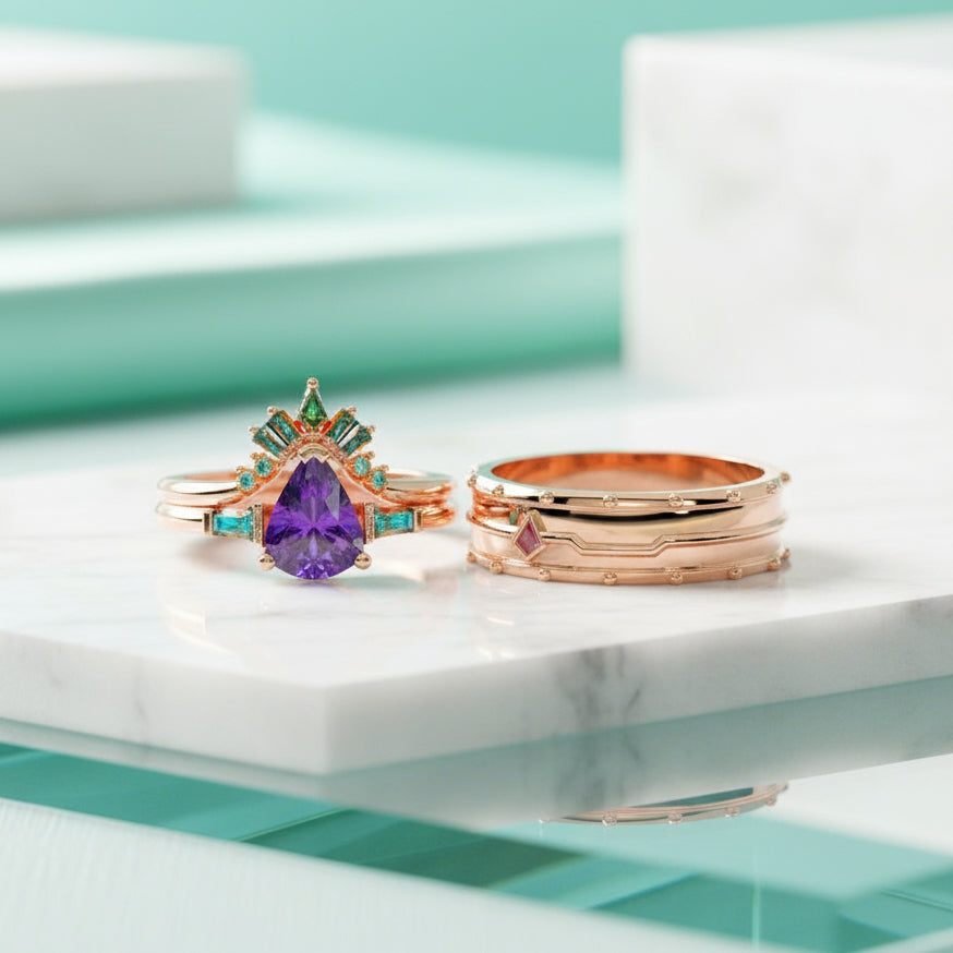 Amethyst Engagement Ring in 14k Rose Gold-Evani Jewelry