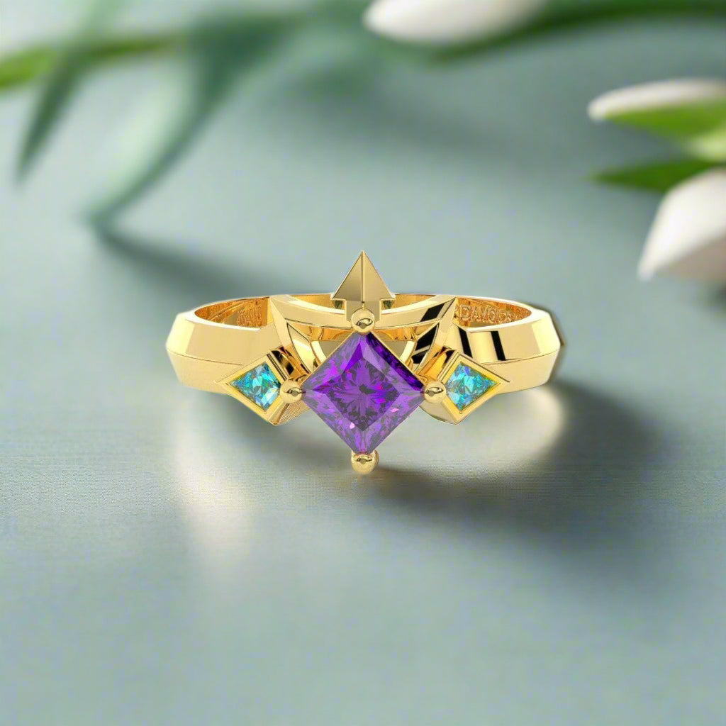 Assassin's Two-Piece Ring Set Video Game Inspired Rings in Princess-cut 14k Yellow Gold-Evani Naomi Jewelry
