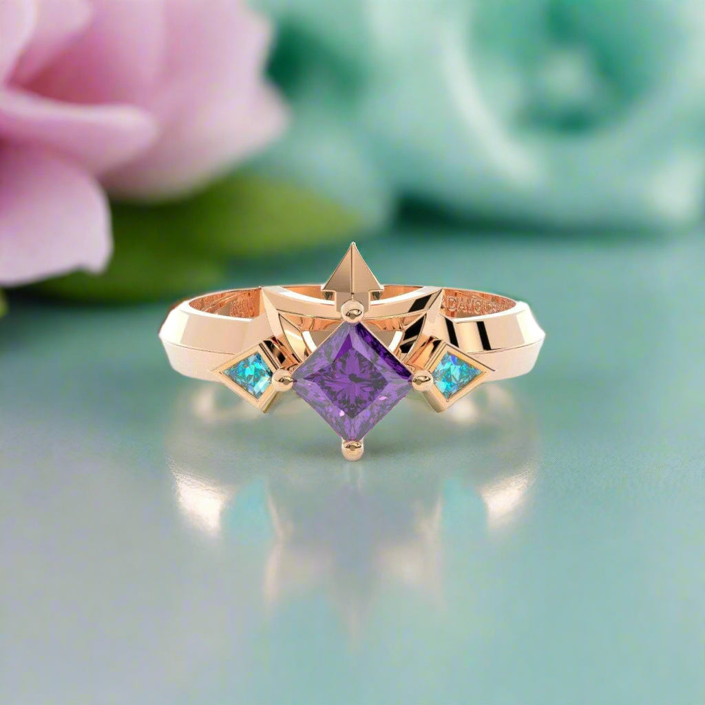 Assassin's Two-Piece Ring Set Video Game Inspired Rings in Princess-cut 14k Yellow Gold-Evani Naomi Jewelry