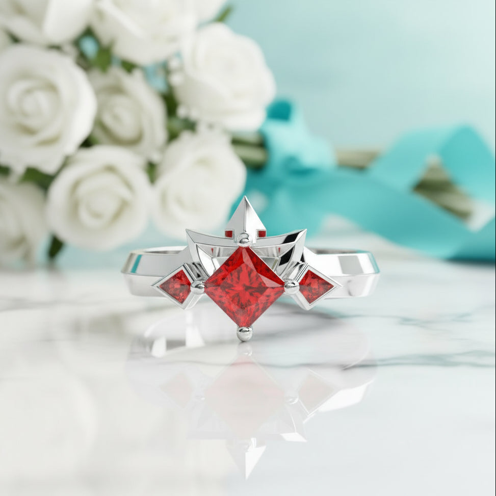 Two-Piece Ring Set in Ruby Princess-cut 14k Yellow Gold-Evani Jewelry