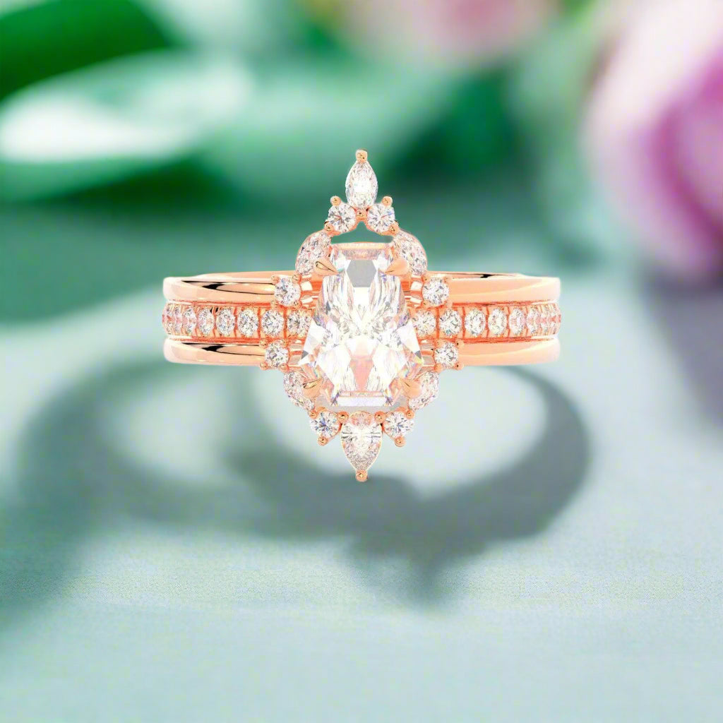 Be Mine Forever Gothic Wedding Rings in 14k Gold Radiant Coffin Cut Diamond-Evani Naomi Jewelry
