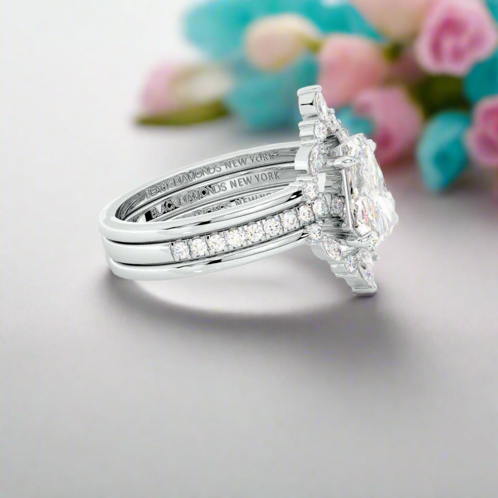 Be Mine Forever Gothic Wedding Rings in 14k Gold Radiant Coffin Cut Diamond-Evani Naomi Jewelry