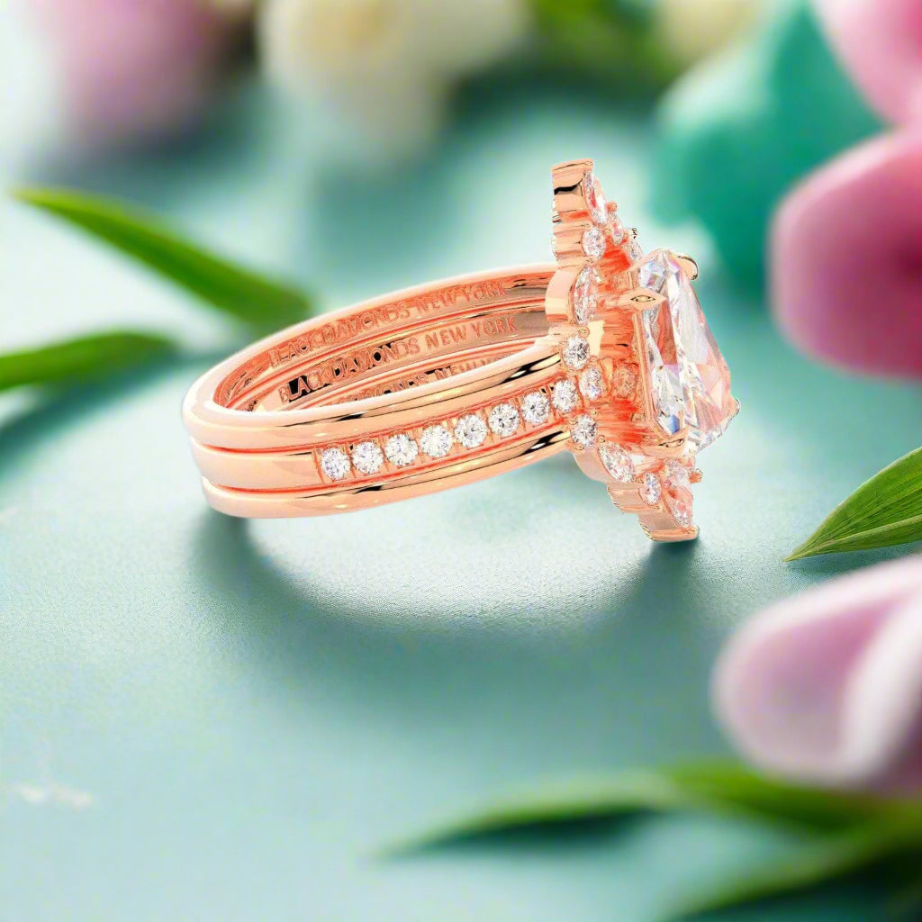 Be Mine Forever Gothic Wedding Rings in 14k Gold Radiant Coffin Cut Diamond-Evani Naomi Jewelry