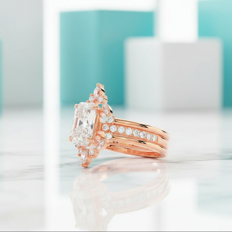 Gothic Wedding Rings in 14k Gold Radiant Coffin Cut Diamond Birthstone-Evani Jewelry