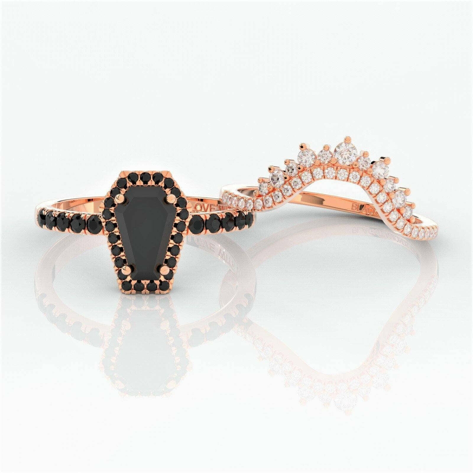 Best Love Gothic Wedding Rings in Rare Coffin Cut Diamond-Evani Naomi Jewelry