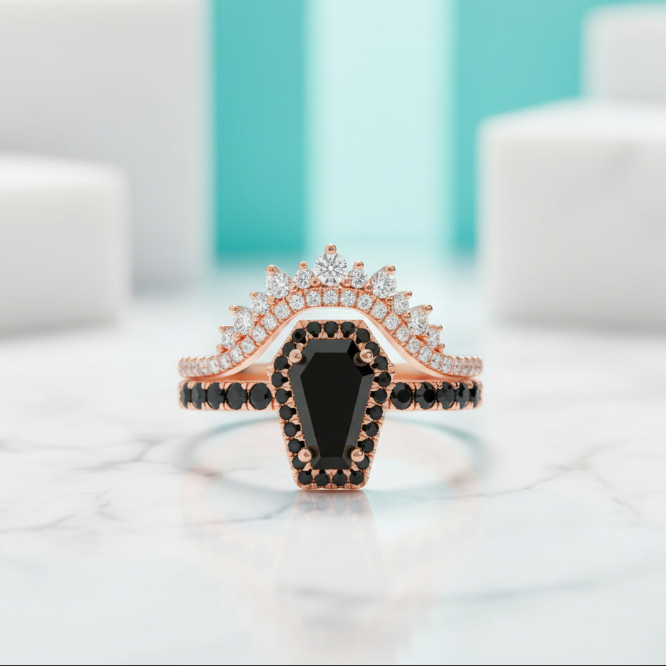 Best Love Gothic Wedding Rings in Rare Coffin Cut Diamond-Evani Naomi Jewelry