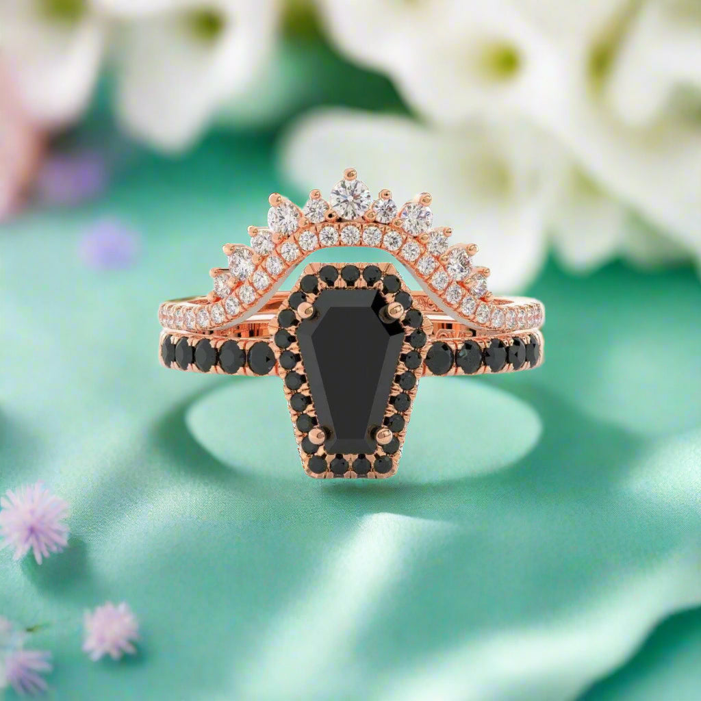 Best Love Gothic Wedding Rings in Rare Coffin Cut Diamond-Evani Naomi Jewelry