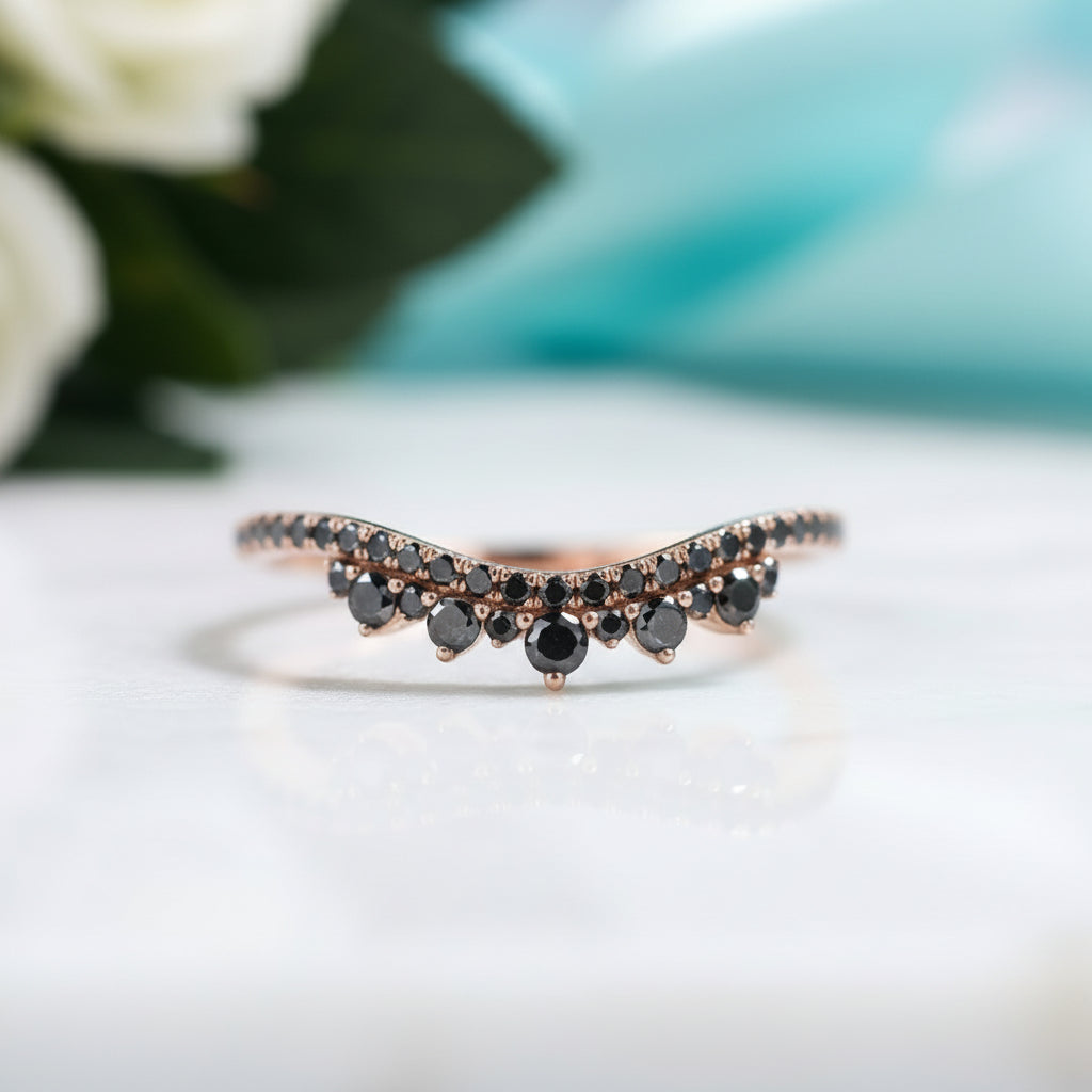 Black Diamond Option Stackable Rose Gold Wedding Band