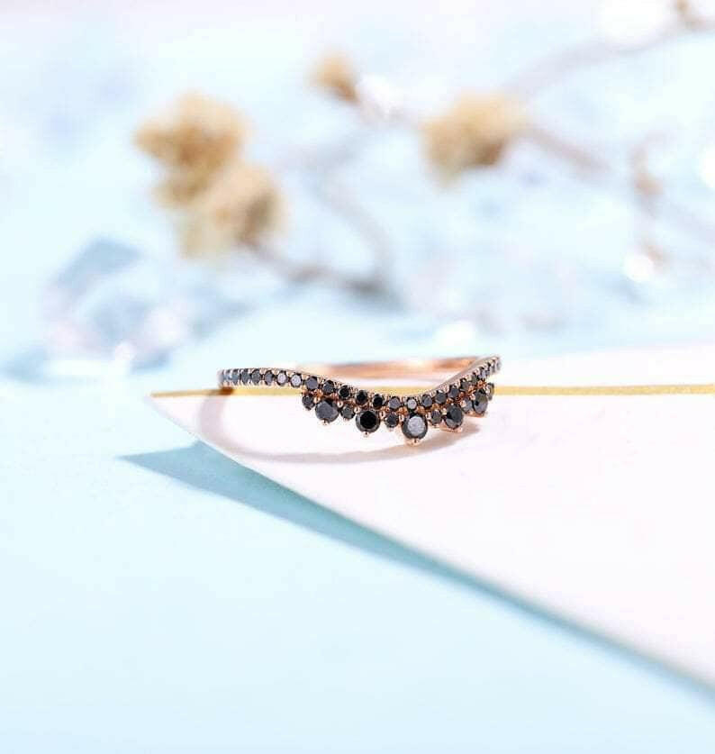 Black Diamond Stackable Rose Gold Wedding Band-Evani Naomi Jewelry