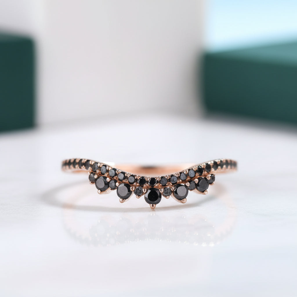Black Diamond Stackable Rose Gold Wedding Band-Evani Jewelry