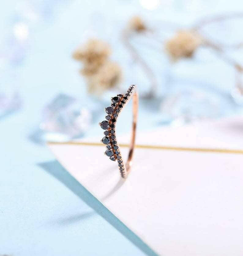 Black Diamond Stackable Rose Gold Wedding Band-Evani Naomi Jewelry