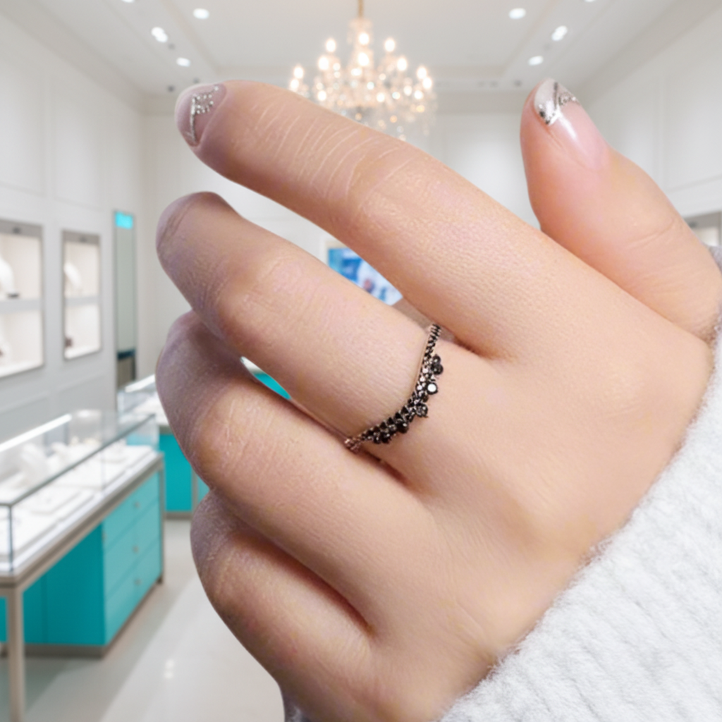 Black Diamond Stackable Rose Gold Wedding Band-Evani Jewelry