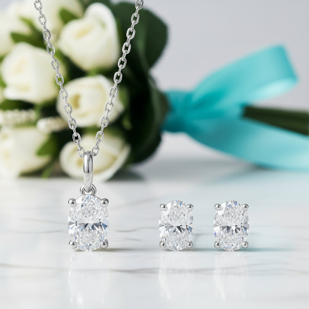 Brilliant 1.0 ct Oval-cut Diamond Jewelry Set-Evani Jewelry