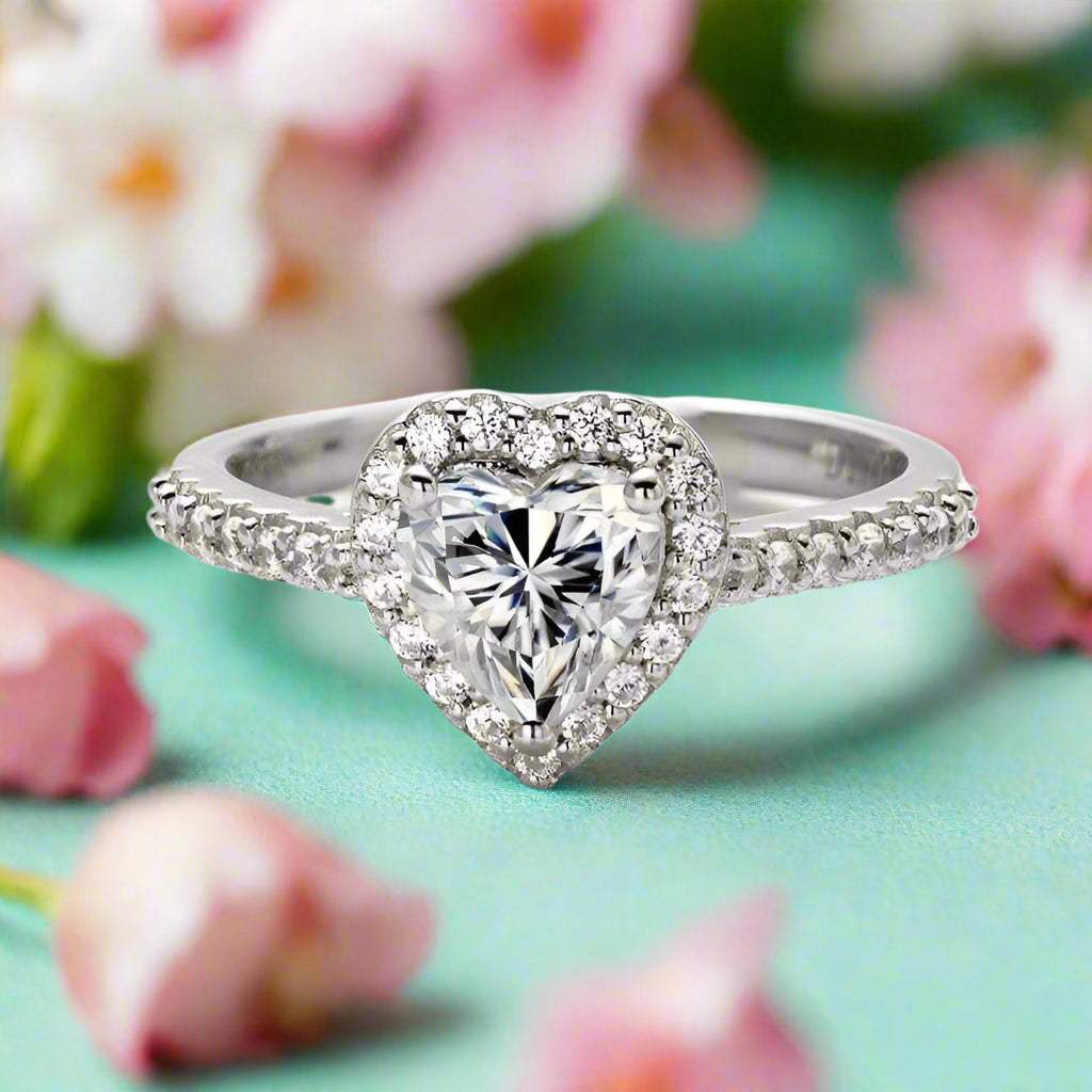 Brilliant 1.00 ct Heart-cut Halo Diamond Engagement Ring-Evani Jewelry