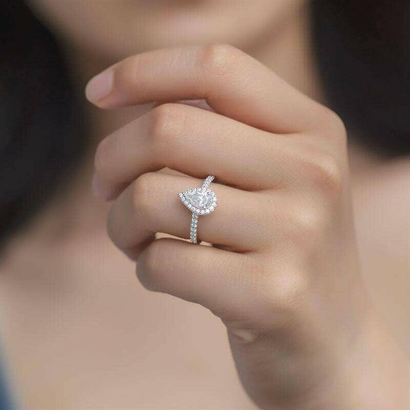 Brilliant 1.00 ct Pear-cut Diamond Petite Halo Engagement Ring-Evani Jewelry
